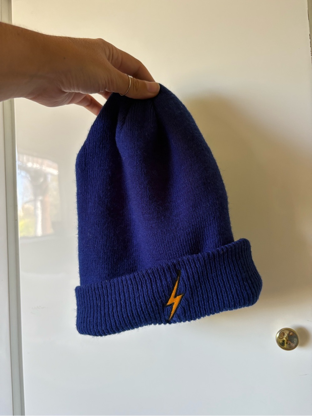 Aviator Nation Navy Blue Beanie with Yellow Lightning Bolt
